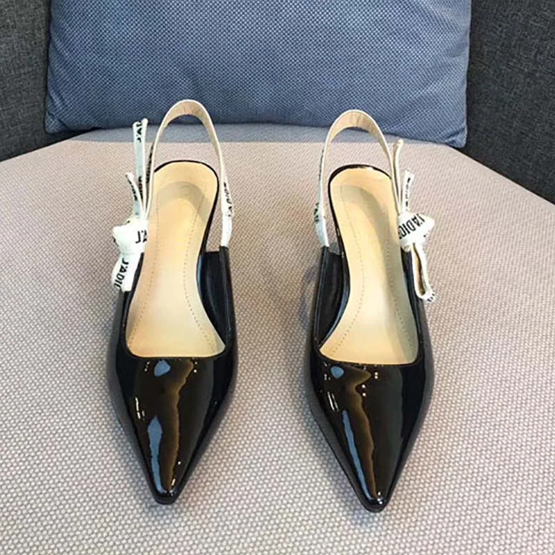 Dior Sling-Back Patent Leather J'Adior Ribbon 6.5cm Shoes for Women in Black
