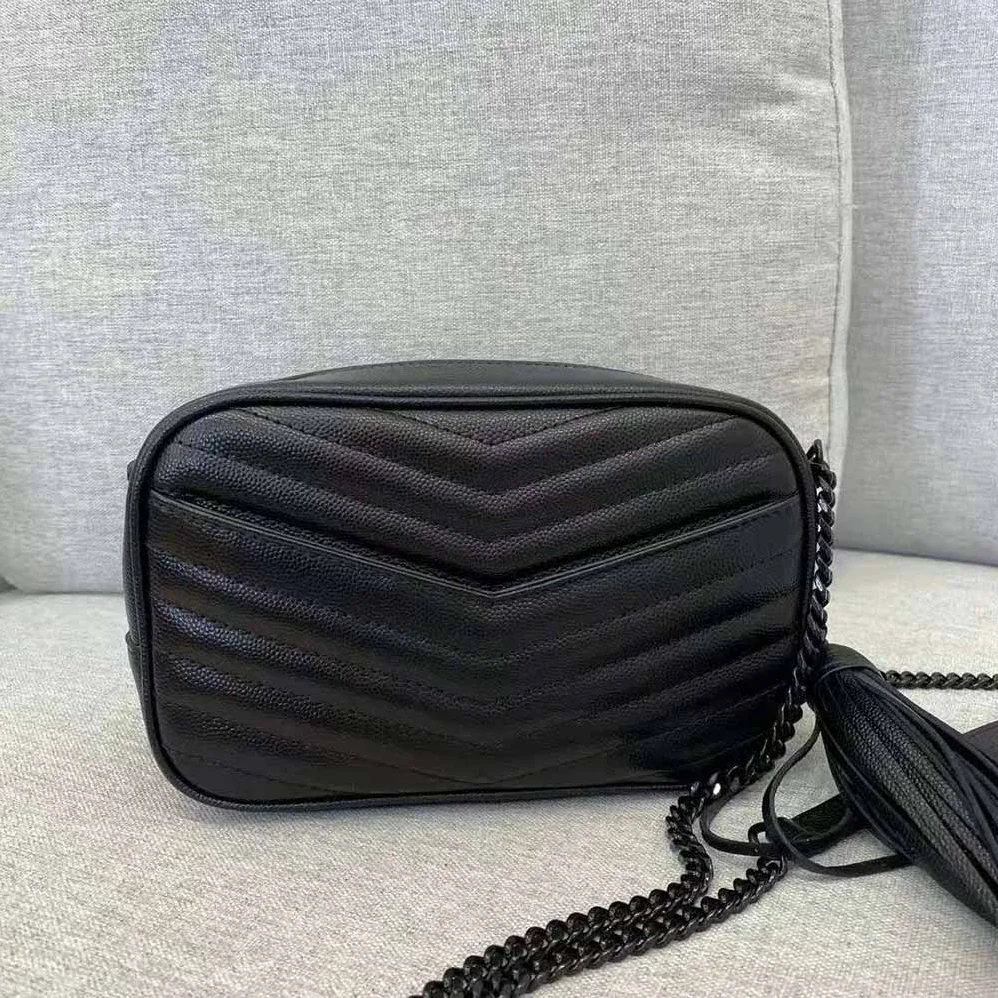 Saint Laurent YSL Lou Mini Bag in Quilted Grain DE Poudre Embossed Leather for Women in Black Saint Laurent YSL Lou Mini Bag in Quilted Grain DE Poudre Embossed Leather for Women in Black