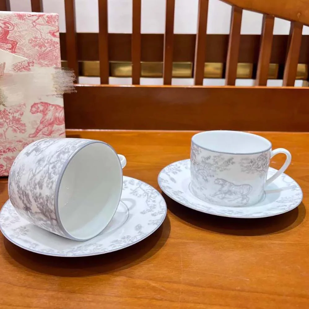 Dior Teacup Saucer Gray Toile De Jouy for Unisex Dior Teacup Saucer Gray Toile De Jouy for Unisex