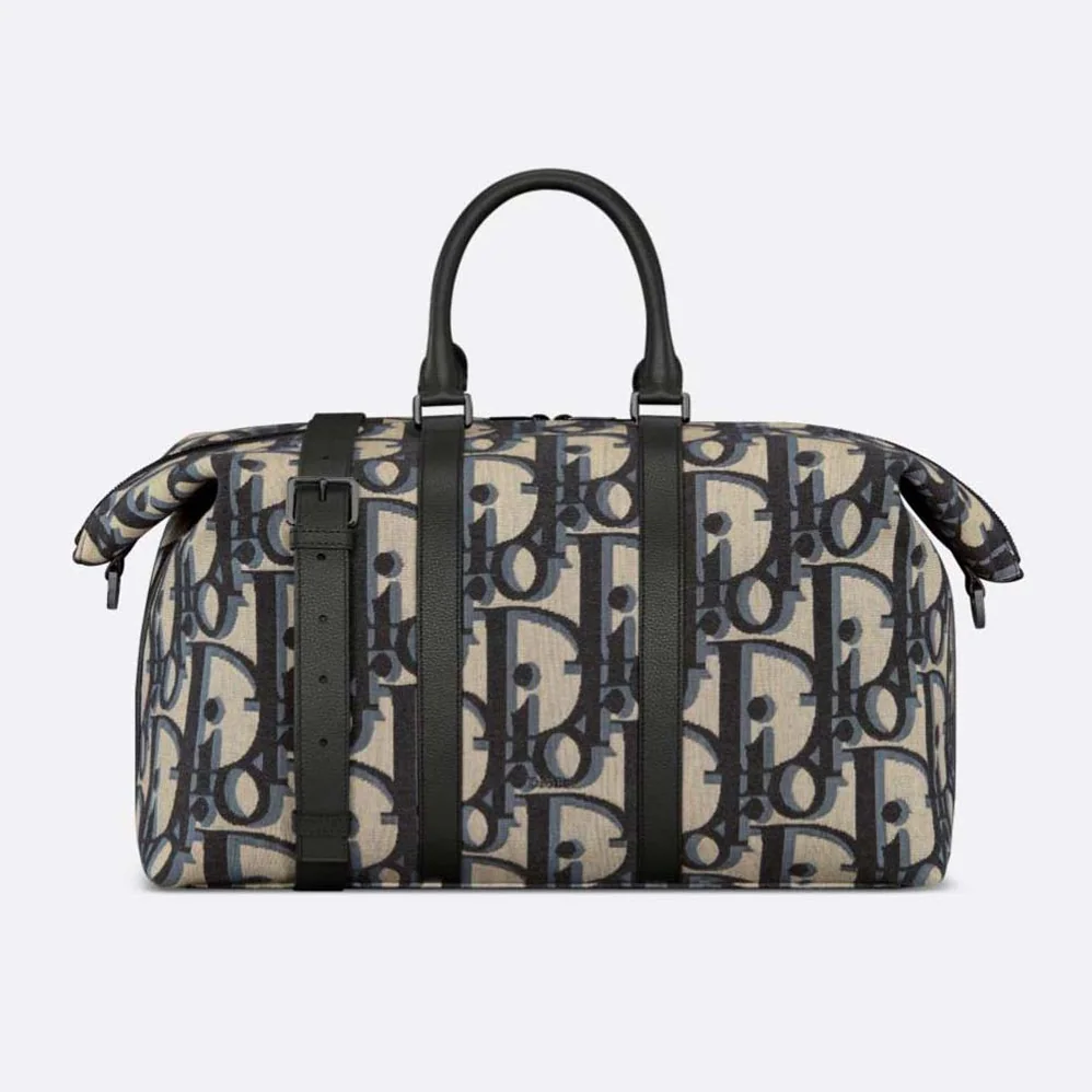 Dior Weekender 50 Bag Beige and Black Maxi Dior Oblique Jacquard for Men