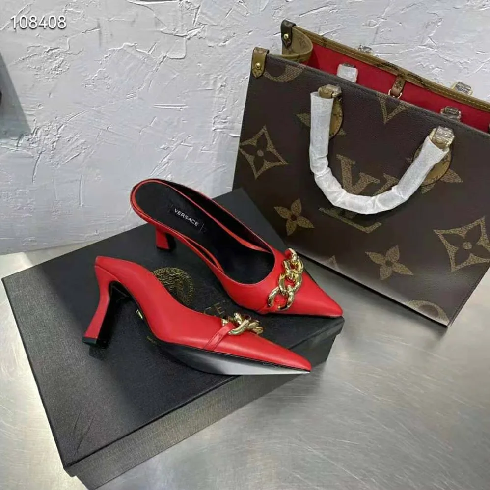 Versace Medusa Chain Nappa Leather Mules for Women in Red