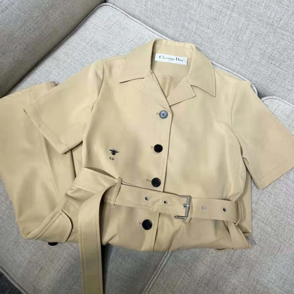 Dior Dress with Belt Beige Cotton Gabardine for Women