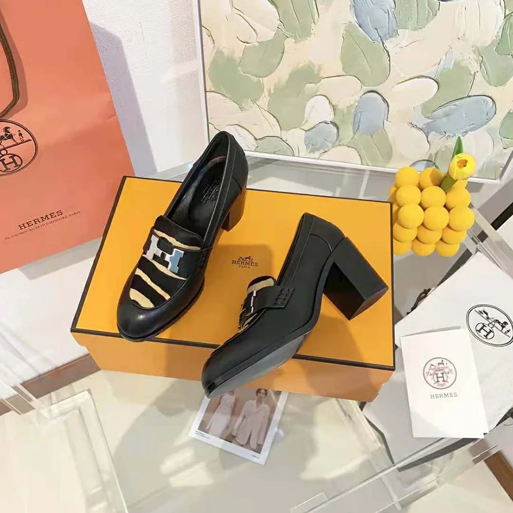 Hermes Dauphine 70 Loafer High Heel Loafer in Calfskin for Women in Black