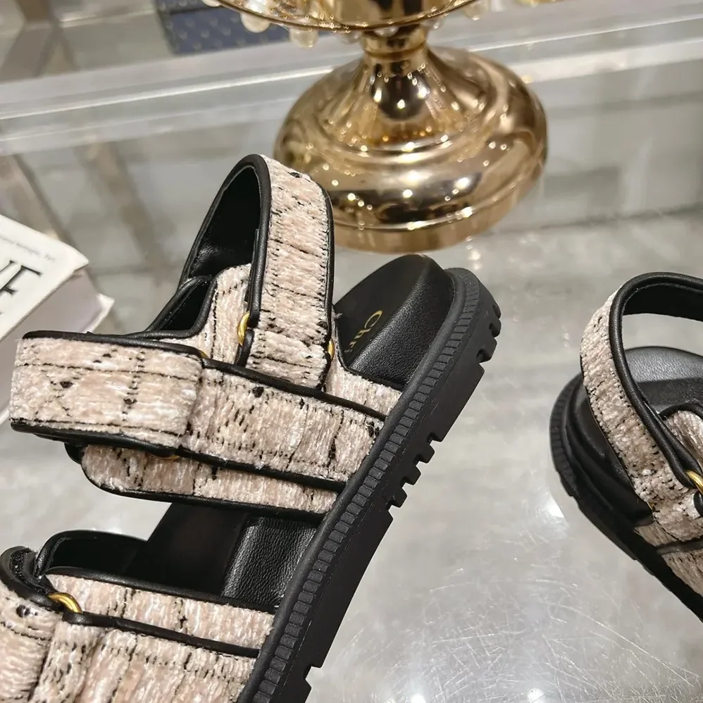 Dior Dioract Sandal Beige and Black Cannage Tweed for Women