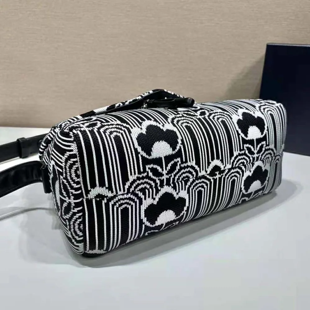 Prada Jacquard Knit and Leather Prada Signaux Bag for Women in Black