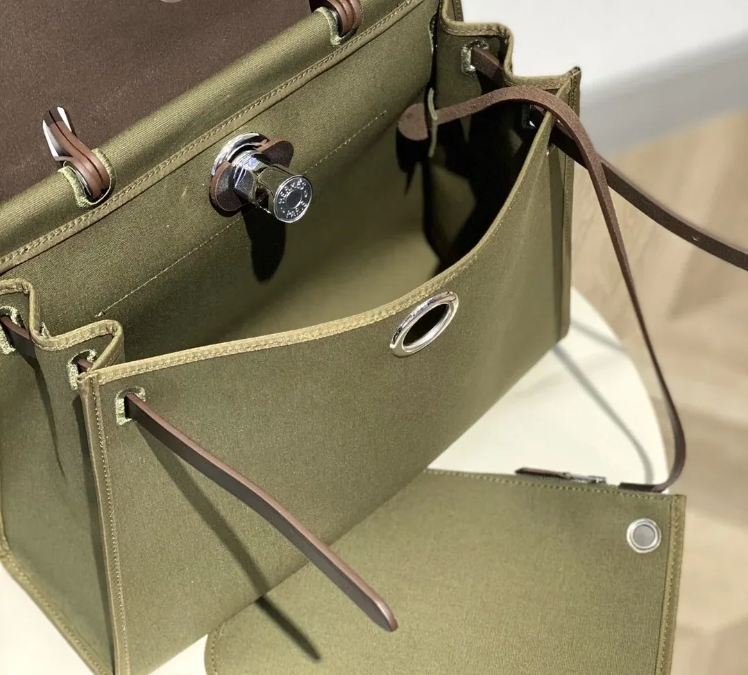 Hermes Herbag Zip Bag Dark Green Moss, Silver Toned Hardware Bag Hermes Herbag Zip Bag Dark Green Moss, Silver Toned Hardware Bag