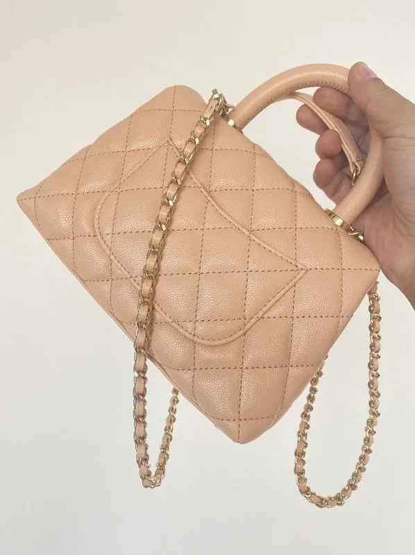 Chanel Mini Flap Bag Top Handle in Light Brown Gold Hardware