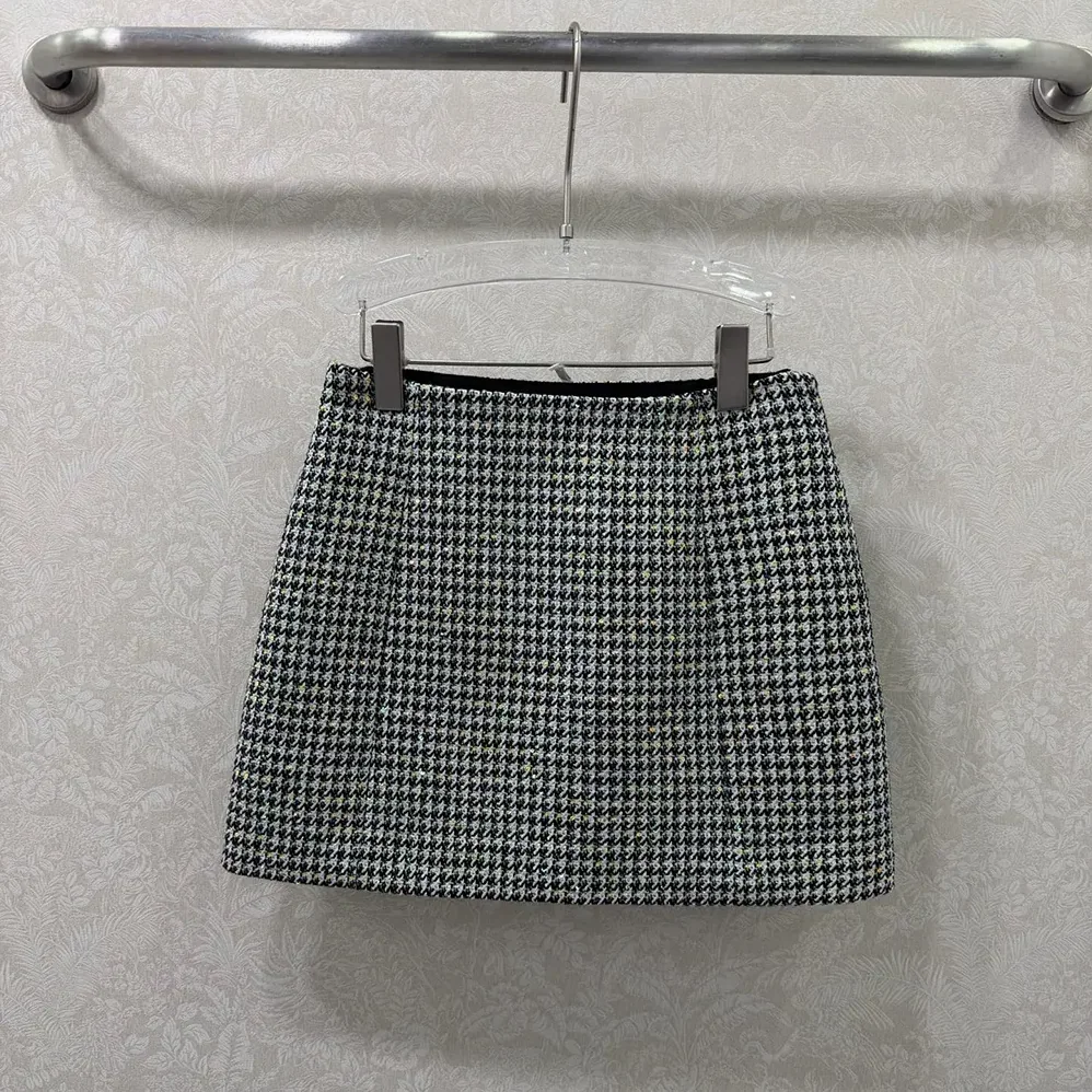 Dior Flared Miniskirt Black and White Houndstooth Virgin Wool Blend with Multicolor Sequins for Women