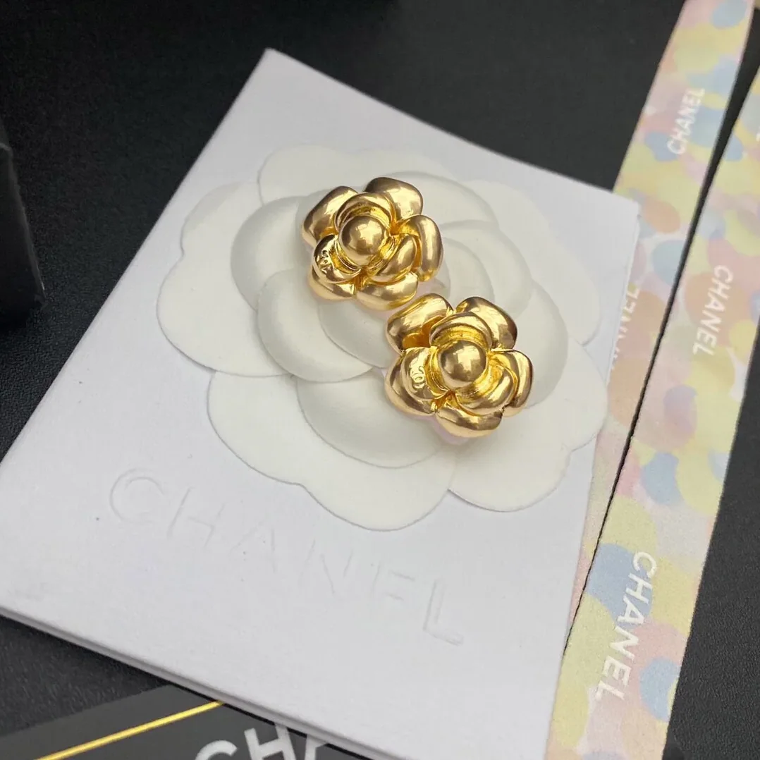 Chanel Camellia Stud Earrings Gold Chanel Camellia Stud Earrings Gold