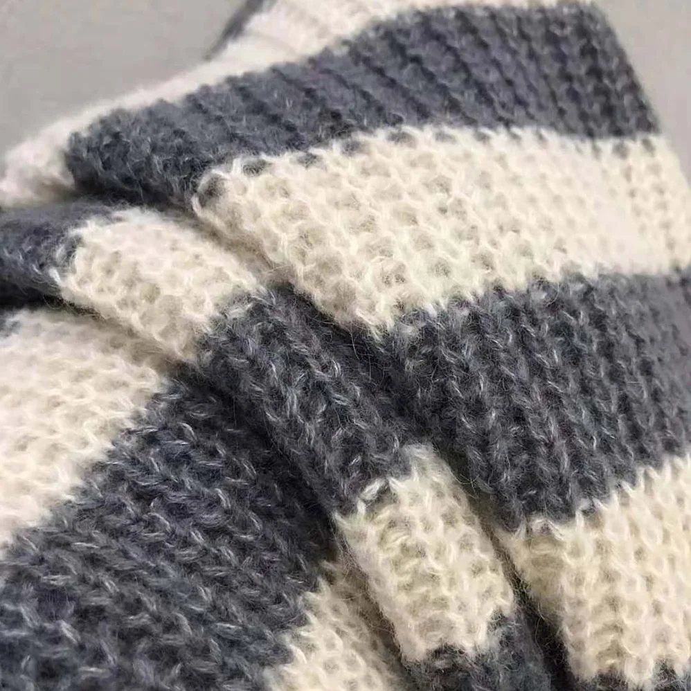 Dior Stand Collar Sweater Gray and Ecru D-Stripes Alpaca Cashmere and Silk Knit for Women Dior Stand Collar Sweater Gray and Ecru D-Stripes Alpaca Cashmere and Silk Knit for Women