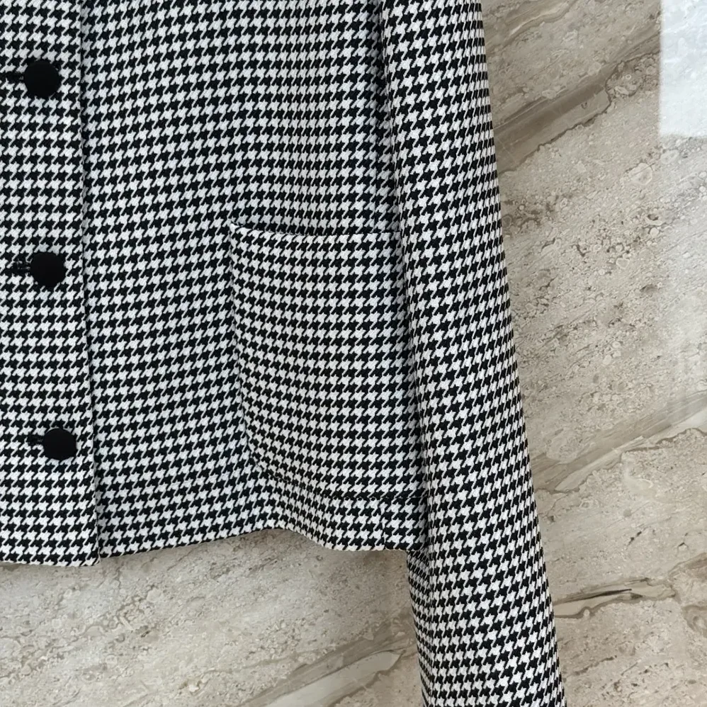 Dior Cropped Jacket Black and White Houndstooth Virgin Wool Blend for Women