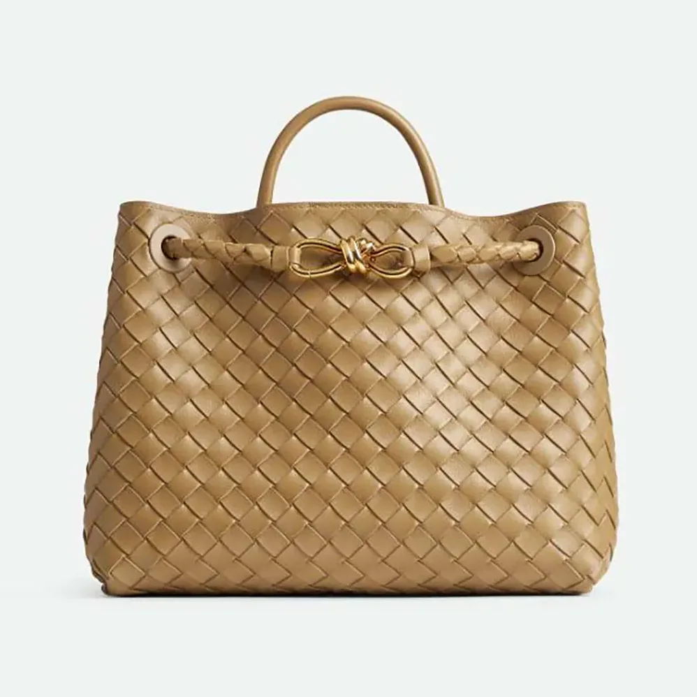 Bottega Veneta Medium Andiamo in Supple Intrecciato Leather for Women in Light Yellow Bottega Veneta Medium Andiamo in Supple Intrecciato Leather for Women in Light Yellow