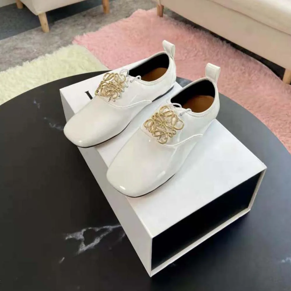 Loewe Soft Derby Anagram in Patent Calf for Women in White