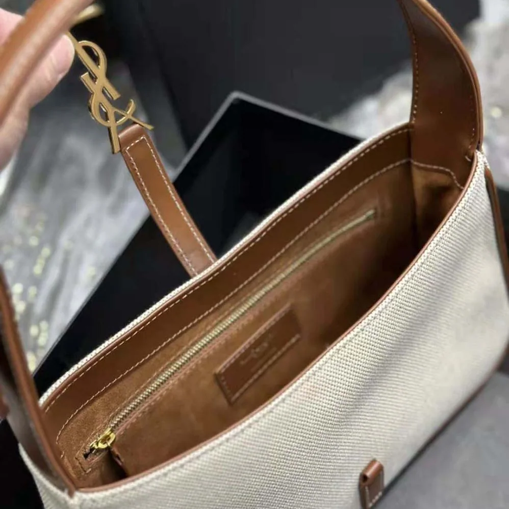 Saint Laurent YSL Le 5 à 7 in Canvas and Leather for Women in Beige