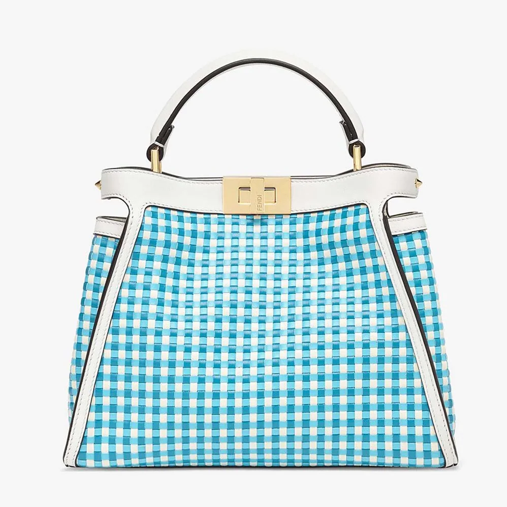 Fendi Peekaboo Iconic Essentially Check Interlace Bag for Women in Blue