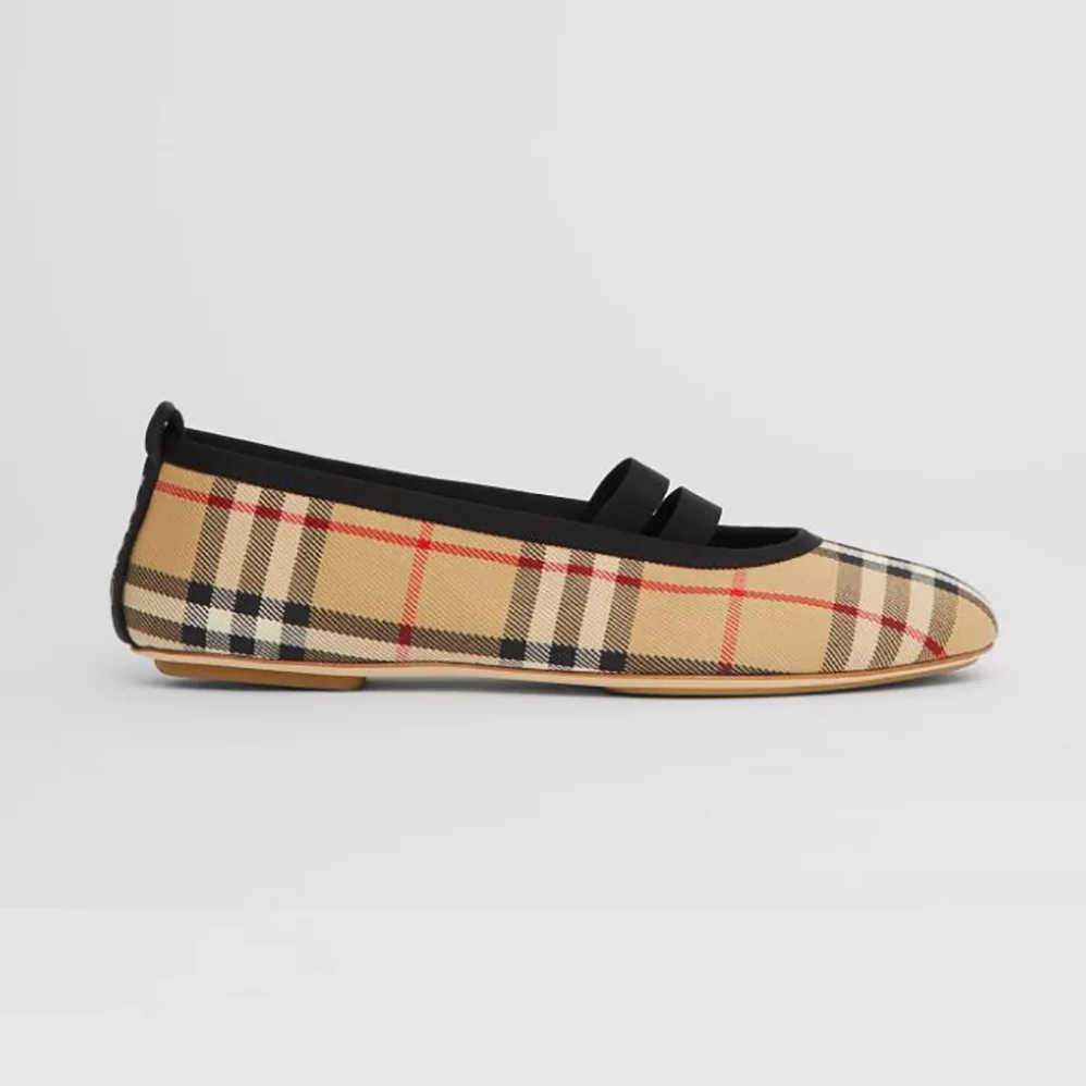 Burberry Logo Detail Vintage Check Cotton Ballerinas for Women in Brown Burberry Logo Detail Vintage Check Cotton Ballerinas for Women in Brown