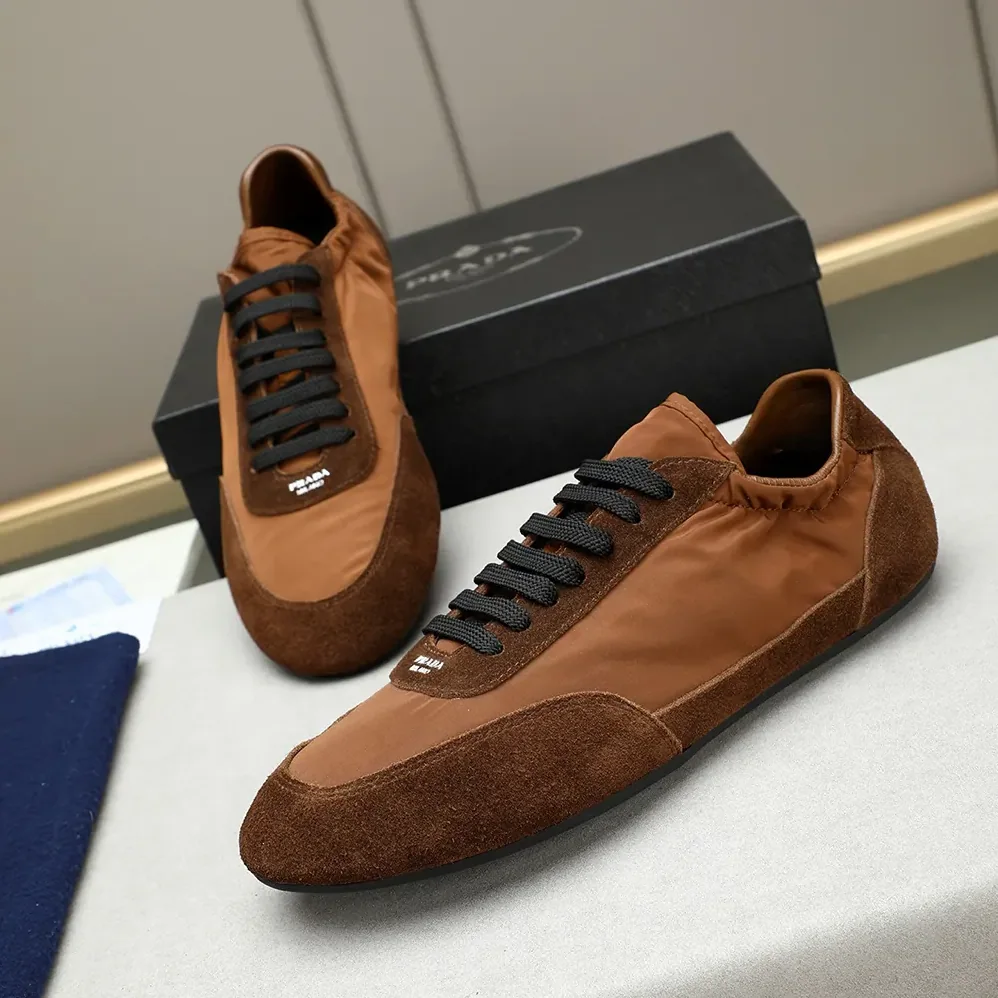 Prada Collapse Re-Nylon and Suede Elasticized Sneakers for Unisex in Brown