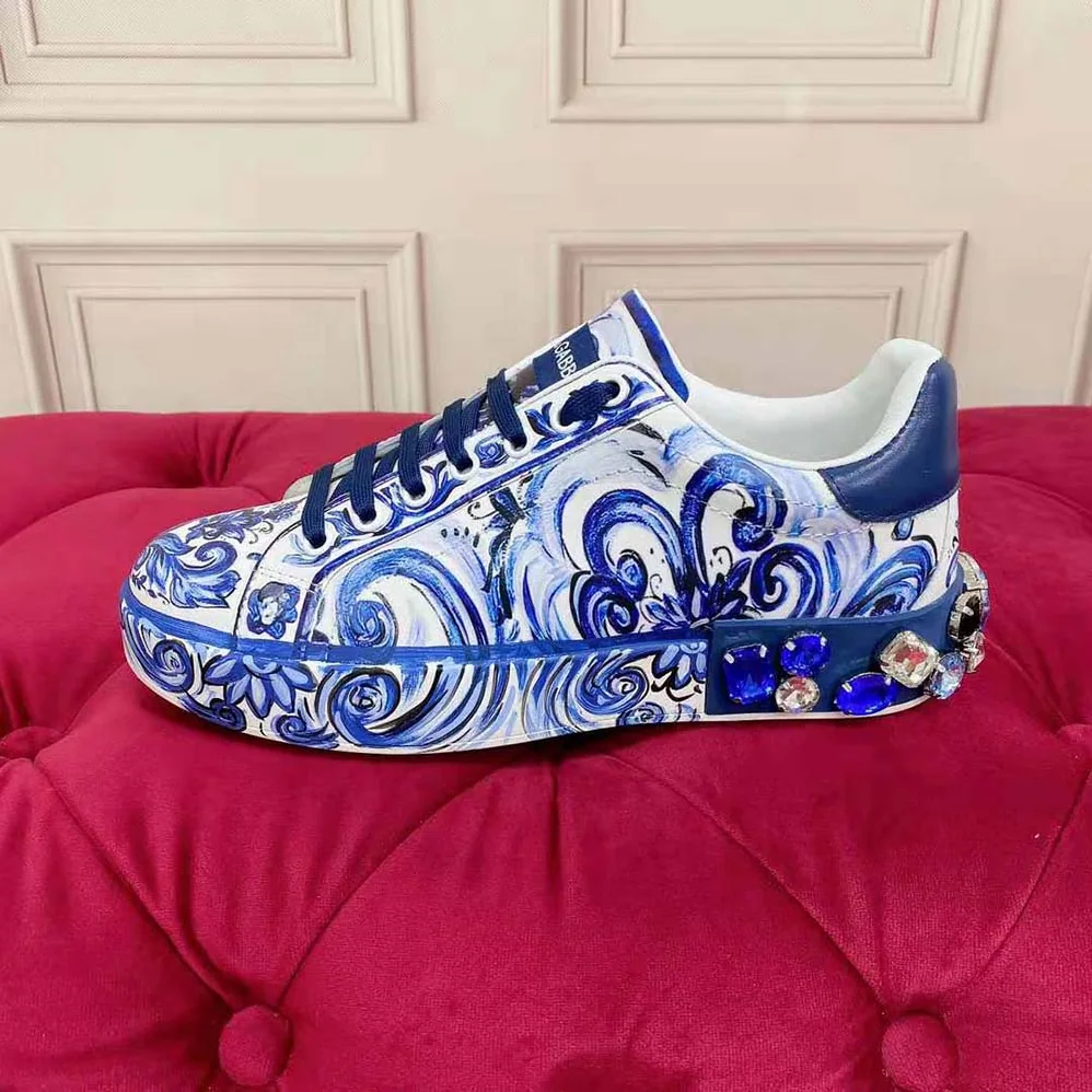 Dolce Gabbana D&G Majolica for Unisex in Print Calfskin Portofino Sneakers