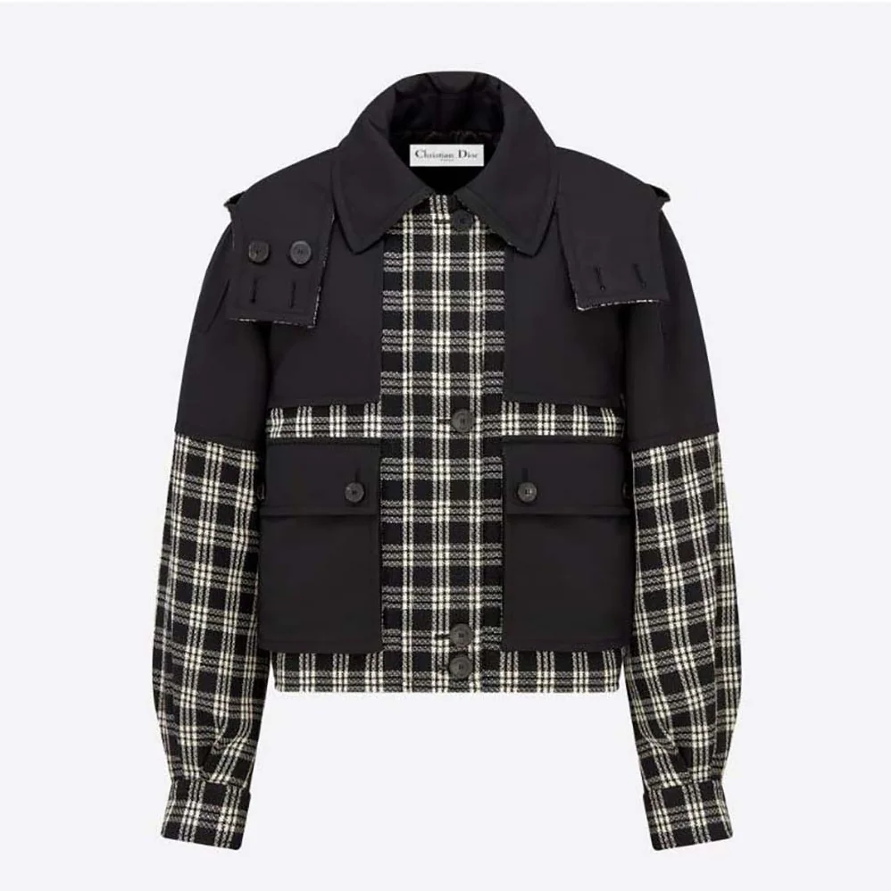 Dior Hooded Peacoat Black and White Check'n'Dior Wool for Women