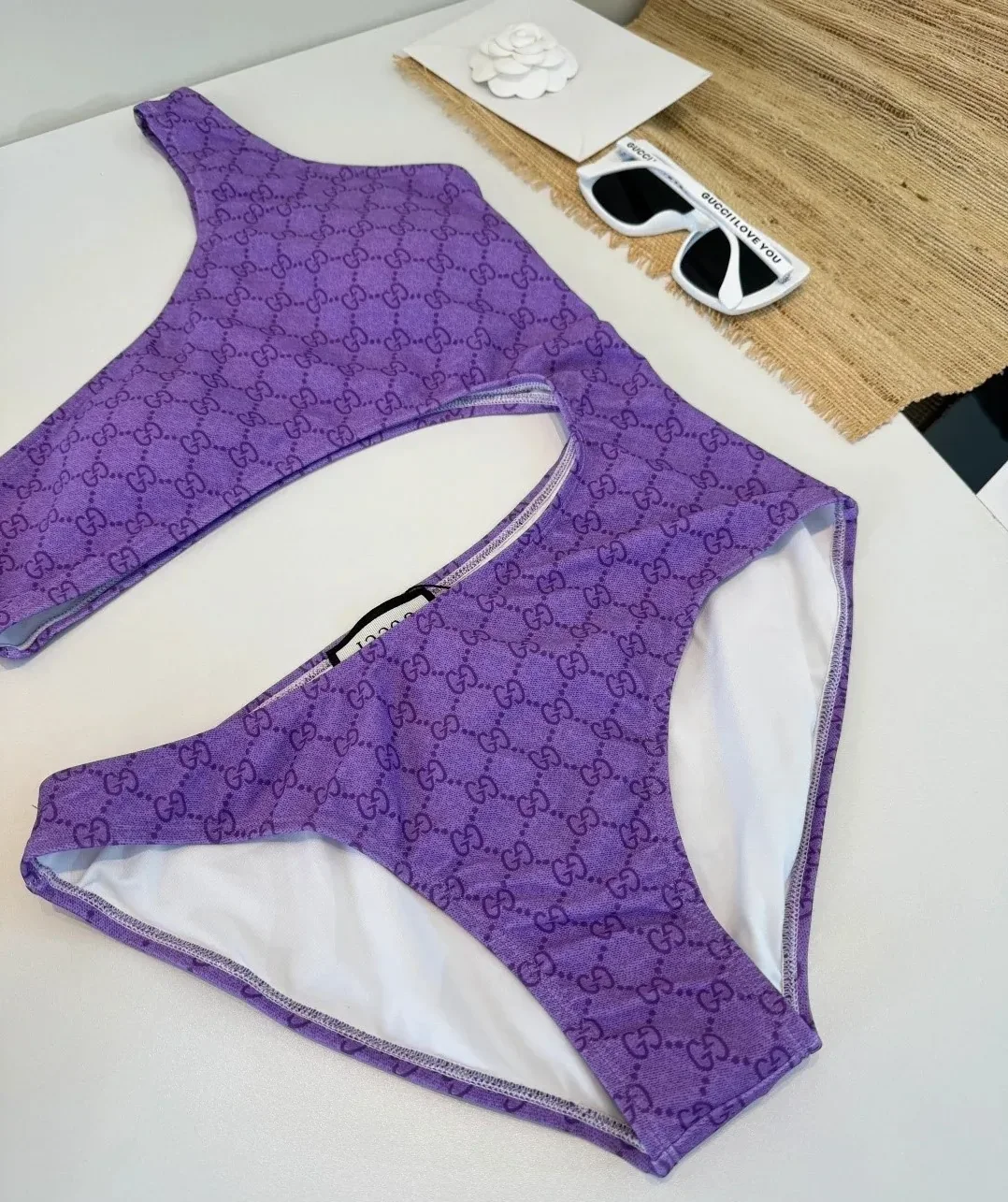 Gucci GG Printed Cutout Swimsuit Purple