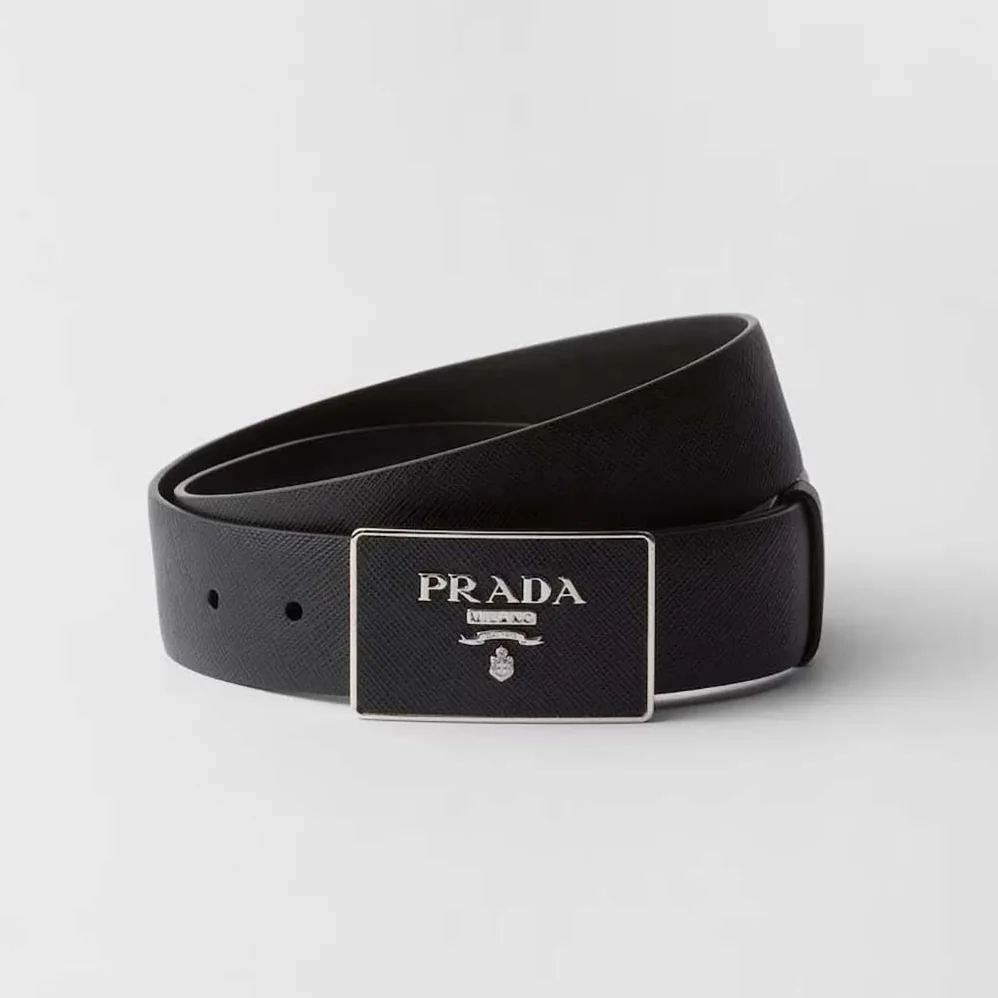 Prada Saffiano Leather Belt for Men in Black Prada Saffiano Leather Belt for Men in Black