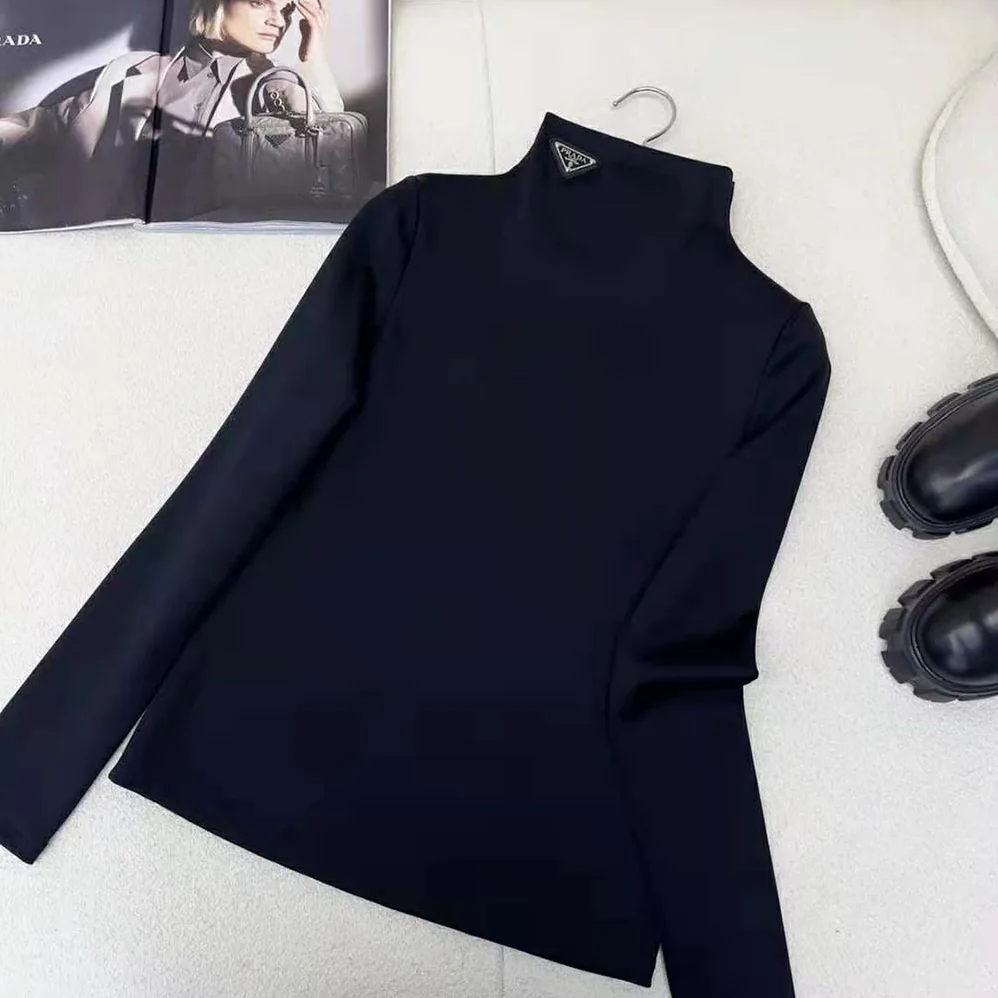Prada Jersey Turtleneck Top for Women in Black Prada Jersey Turtleneck Top for Women in Black