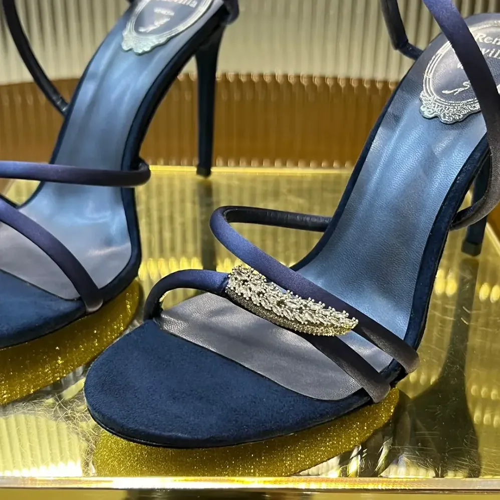Rene Caovilla Serpente Midnight Blue Sandal with Crystals 105 for Women