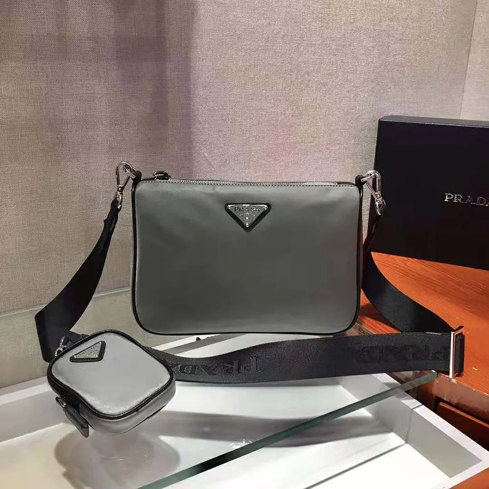 Prada Nylon and Saffiano Leather Bag with Strap for Men in Silver