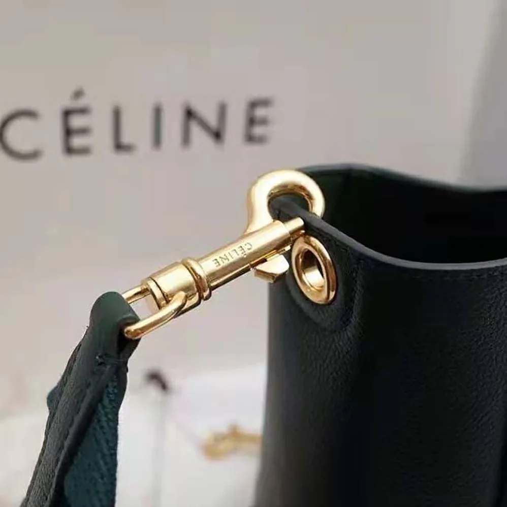 Celine Sangle Small Bucket Bag in Soft Grained Calfskin for Women in Green Celine Sangle Small Bucket Bag in Soft Grained Calfskin for Women in Green