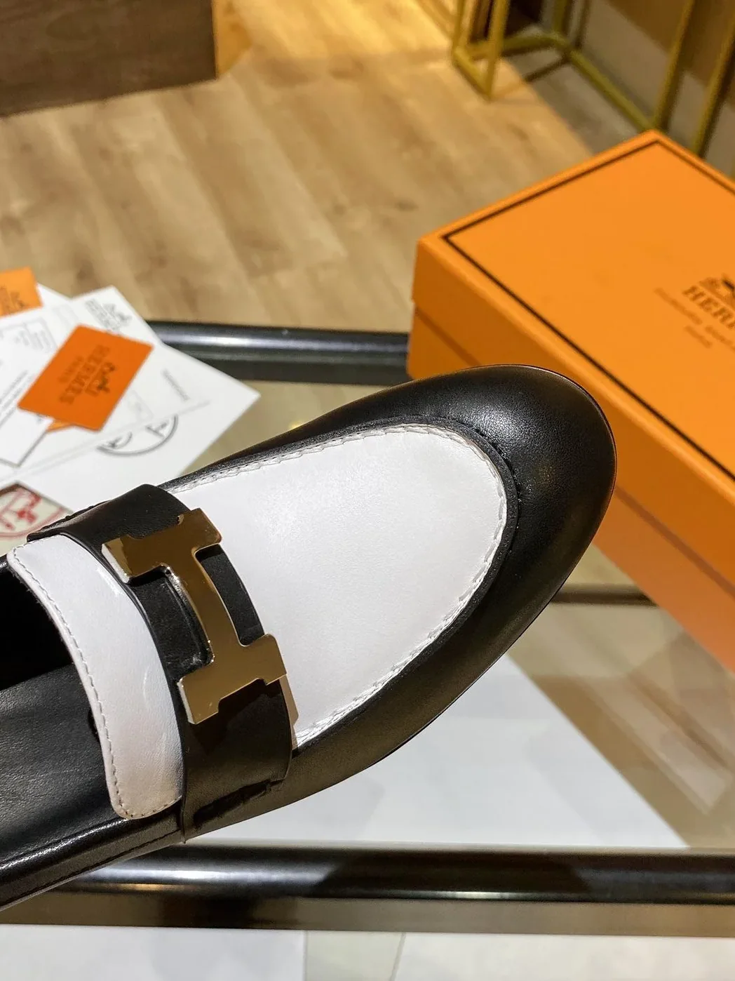 Hermes Dauphine 70 Loafers Black in White
