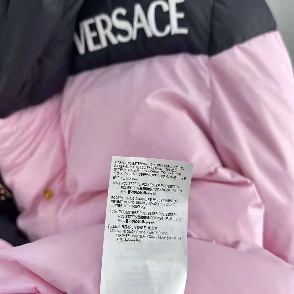 Versace Logo Puffer Jacket for Women in Pink Versace Logo Puffer Jacket for Women in Pink