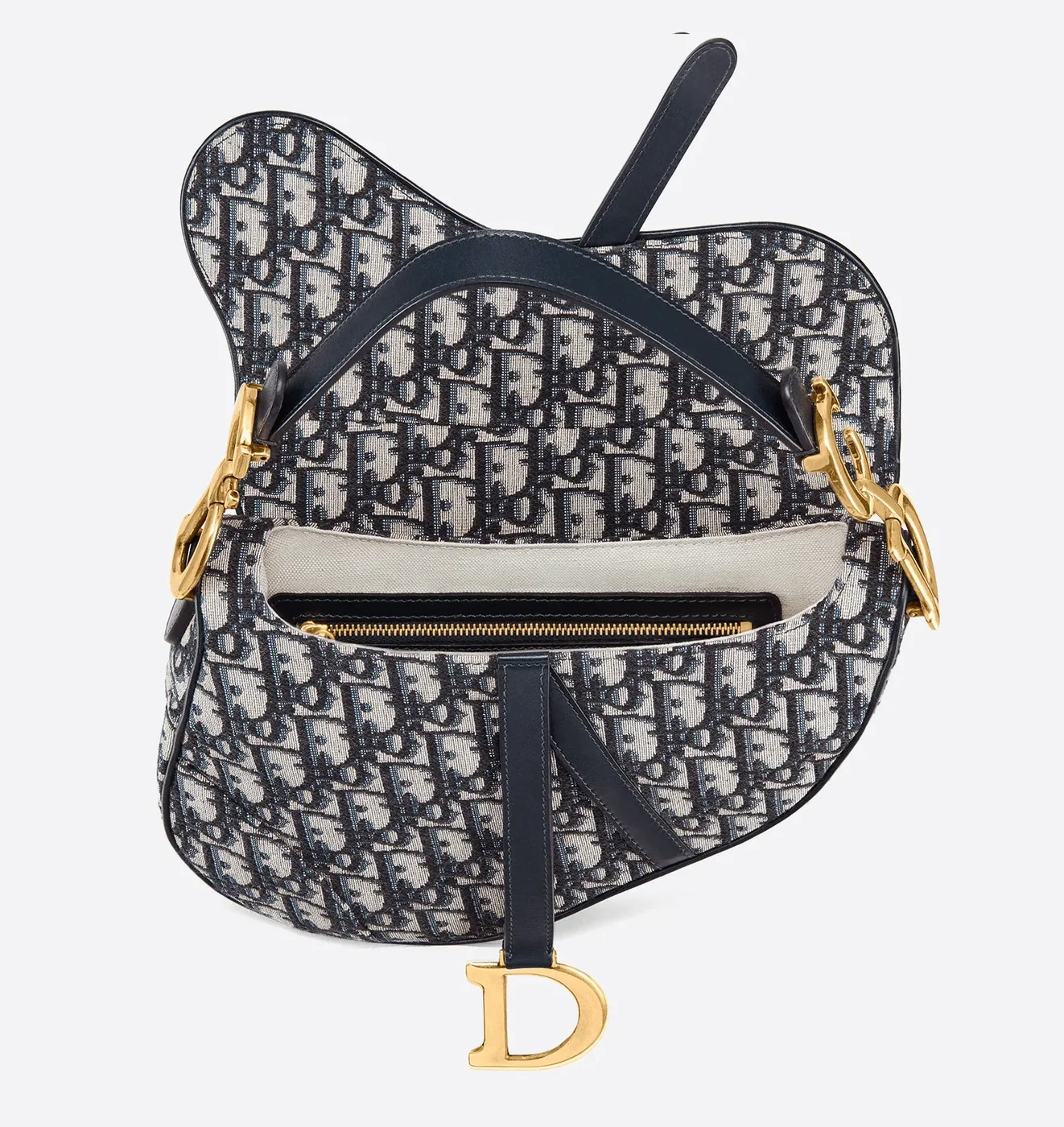 Saddle bag in blue Oblique jacquard canvas