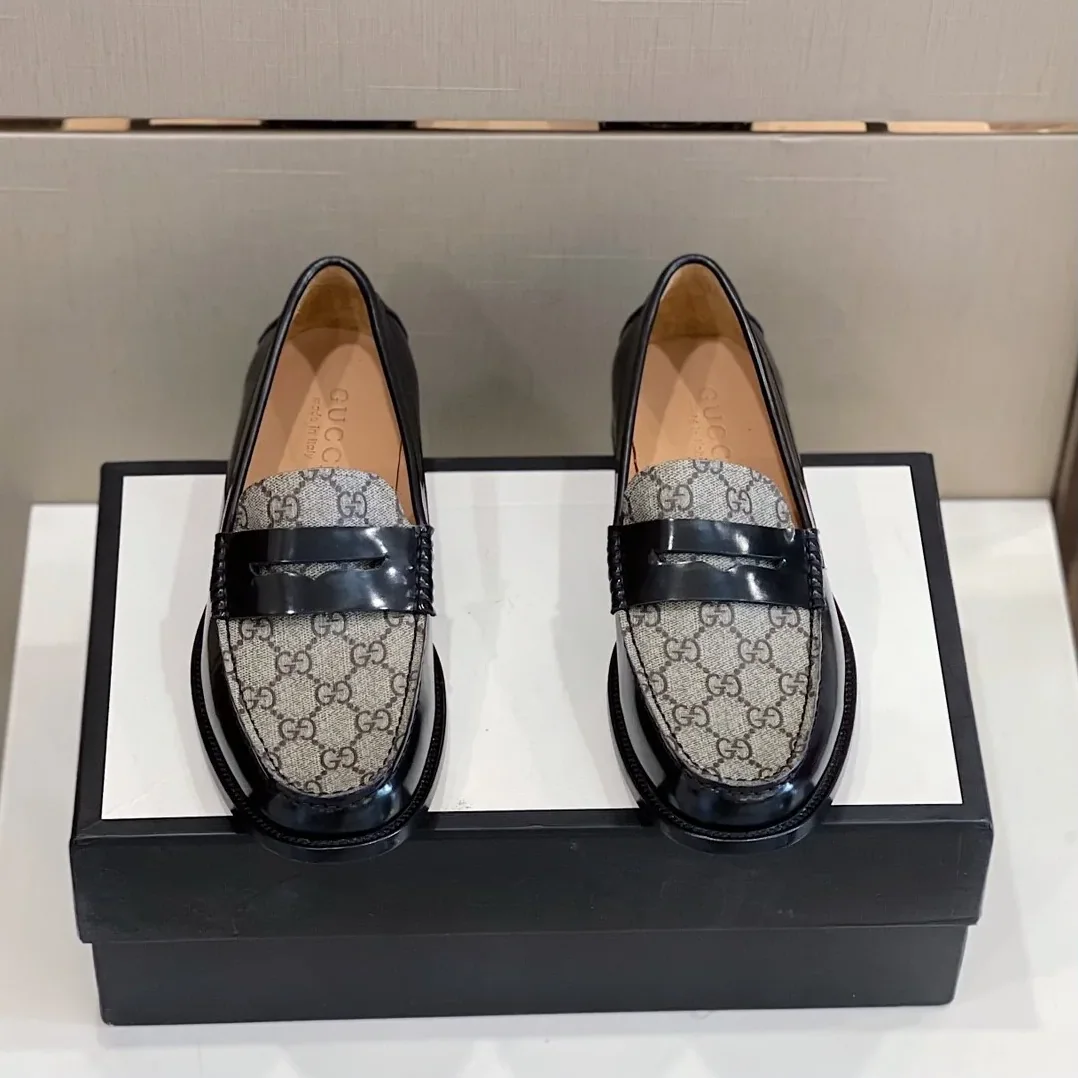Gucci GG Loafers Horsebit Black And Beige for Men