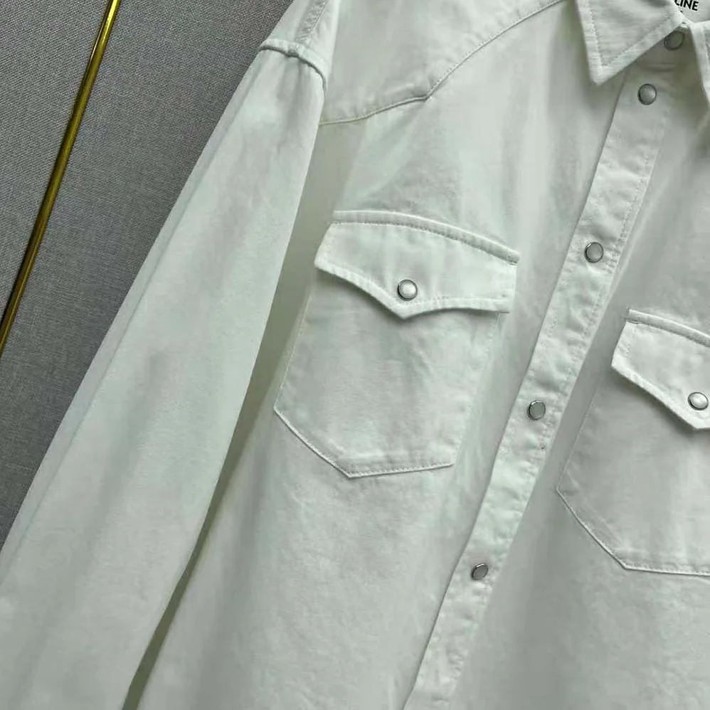 Celine Cowboy Painter Shirt in White Denim for Women Celine Cowboy Painter Shirt in White Denim for Women