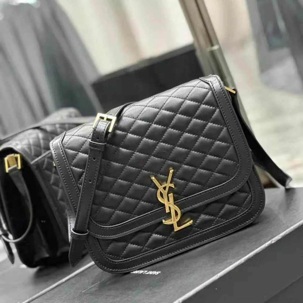 Saint Laurent YSL Solferino Medium Supple Satchel in Quilted Lambskin for Women in Black