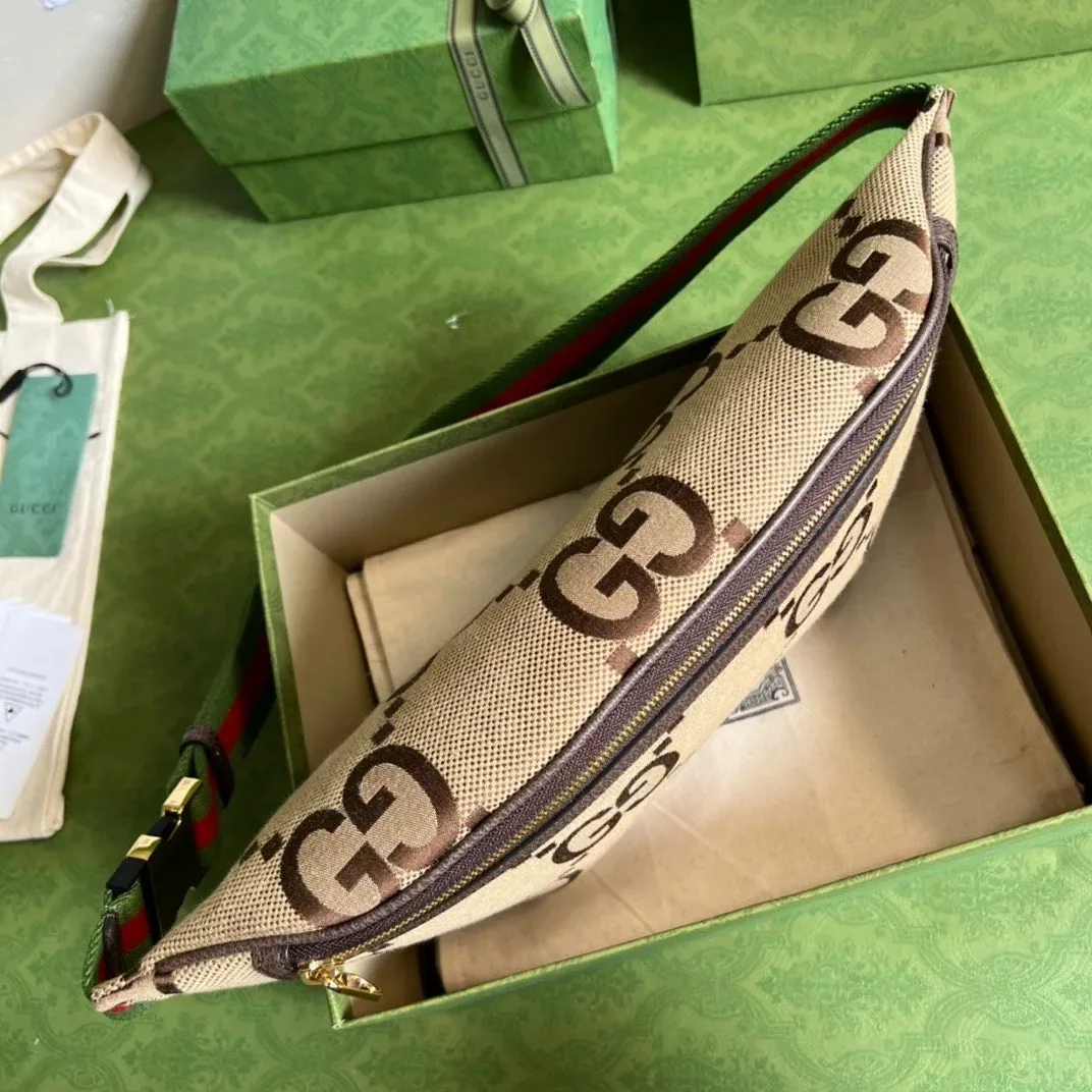 Gucci Jumbo GG Belt Bag / Camel/ Ebony Jumbo GG Canvas
