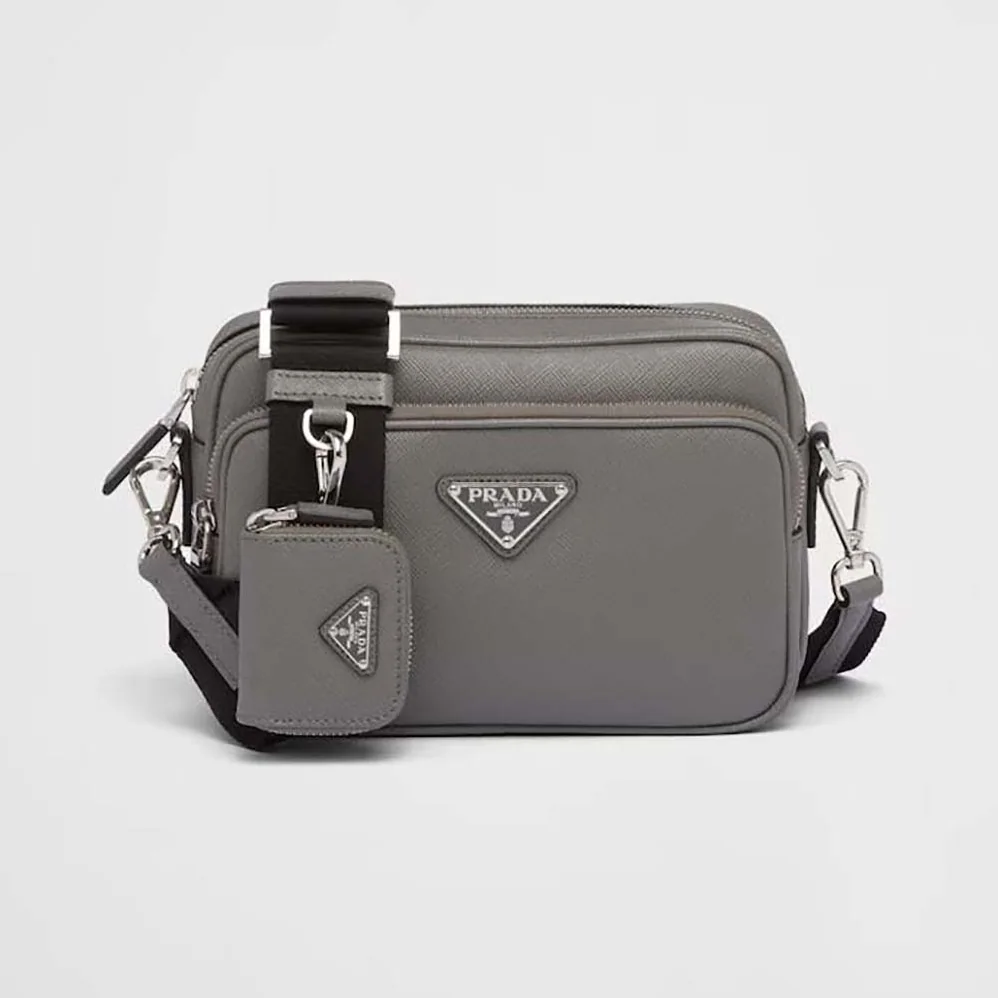 Prada Saffiano Leather Shoulder Bag for Men in Gray
