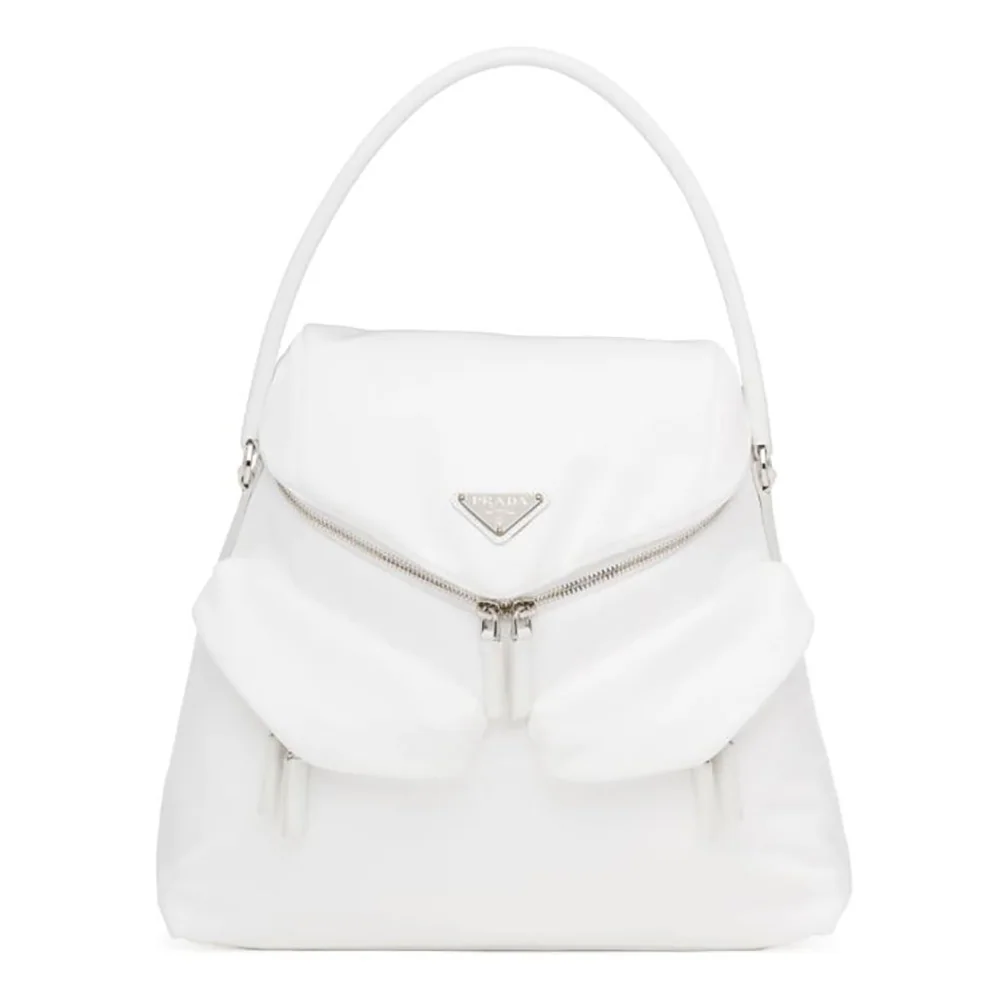Prada Signaux Nylon and Leather Hobo Bag for Women in White Prada Signaux Nylon and Leather Hobo Bag for Women in White
