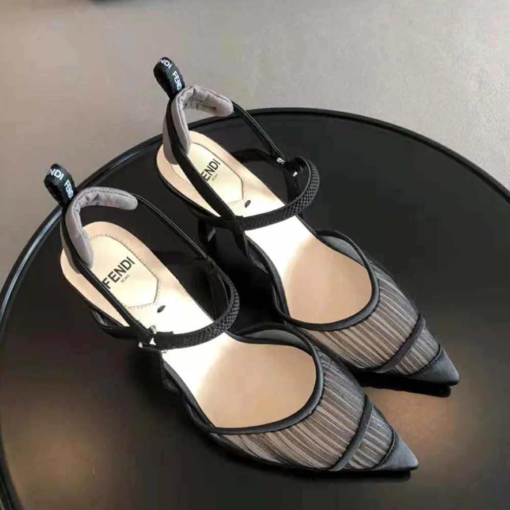 Fendi Colibri Lite Black Tulle and Satin High for Women in heeled Slingbacks Fendi Colibri Lite Black Tulle and Satin High for Women in heeled Slingbacks