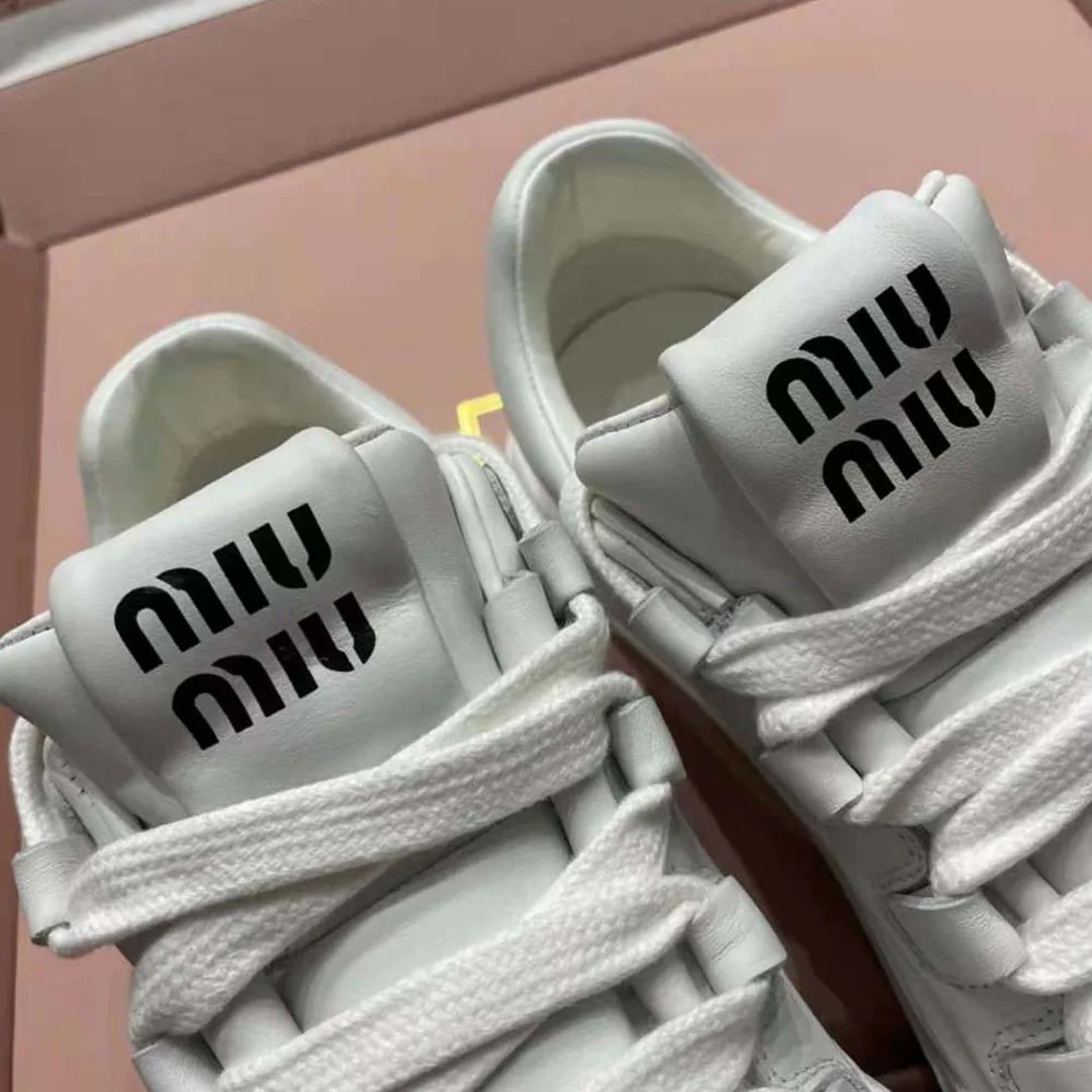 Miu Miu Leather Sneakers with Lettering Logo for Women