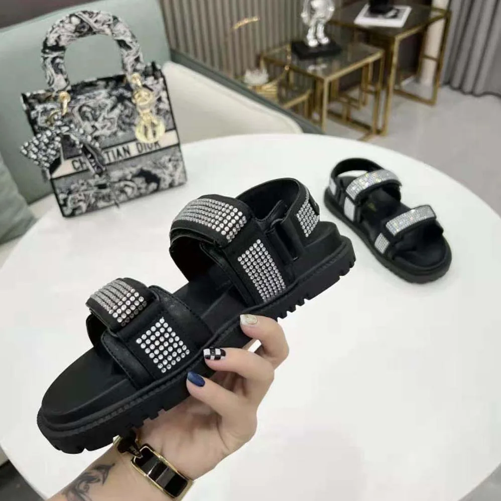 Dior Dioract Sandal Black Technical Fabric and White Resin Pearls for Women
