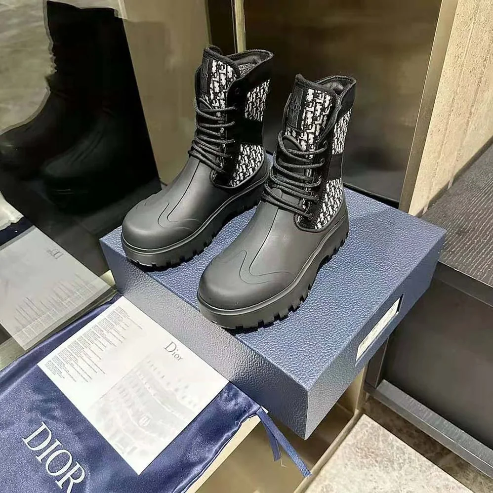 Dior Garden Lace-up Boot Beige and Black Dior Oblique Jacquard and Black Rubber for Men