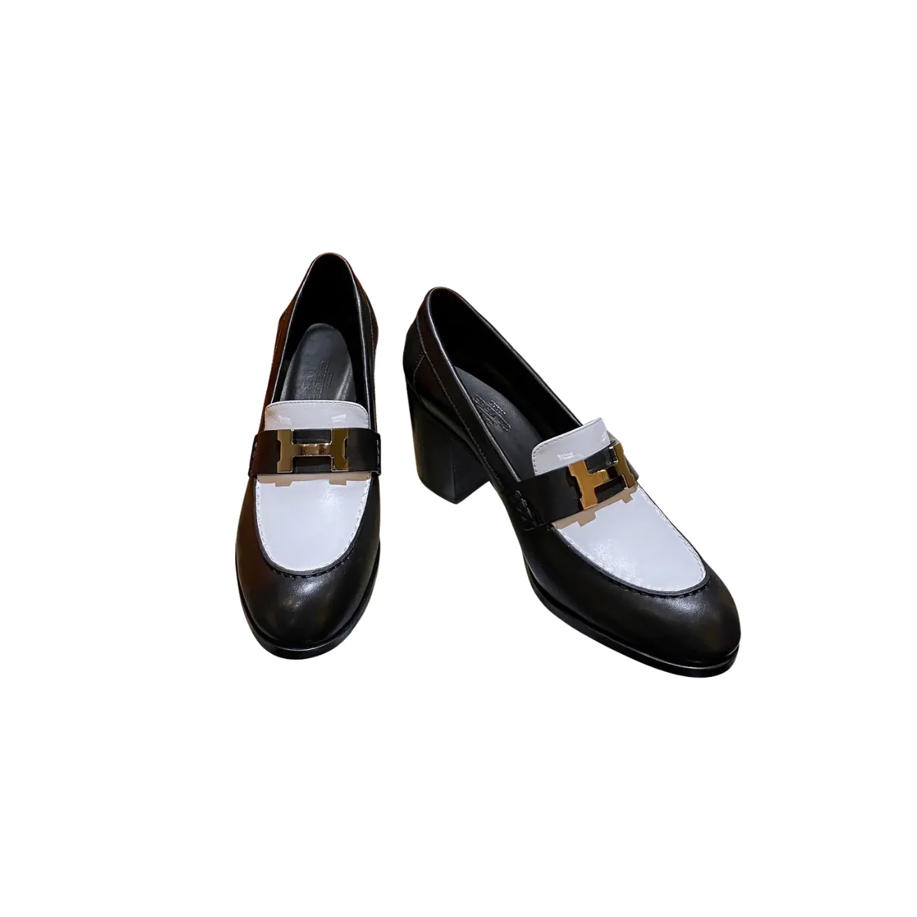Hermes Dauphine 70 Loafers Black in White