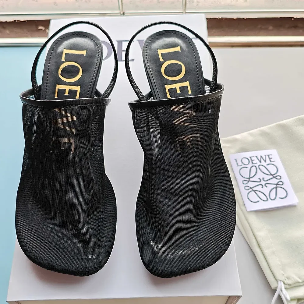 Loewe Petal Slingback Heel Sandal in Mesh for Women in Black Loewe Petal Slingback Heel Sandal in Mesh for Women in Black