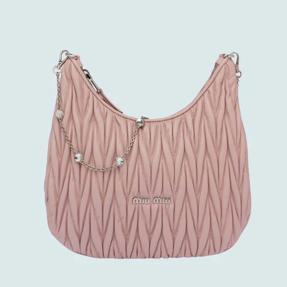 Miu Miu Large Matelasse Nappa Leather Shoulder Bag for Women in Pink