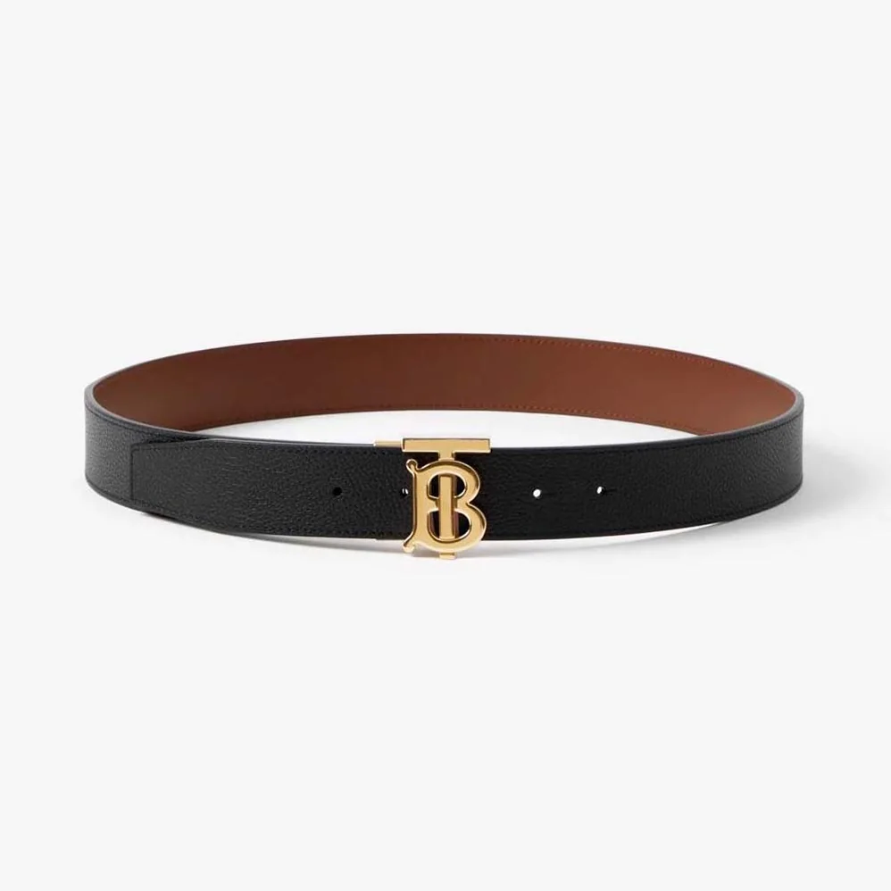 Burberry Reversible Leather TB Belt for Men in Black/Light Gold