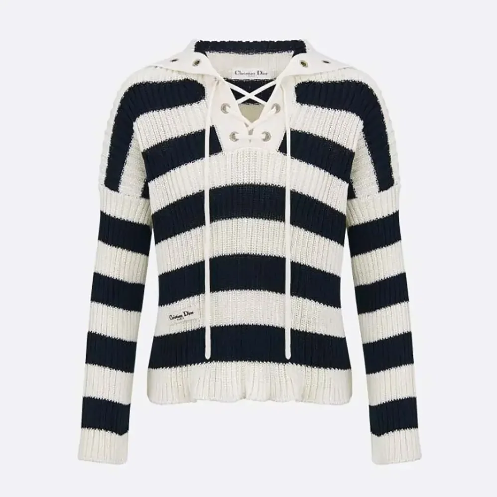 Dior Marinière Sweater White and Navy Blue Ribbed Cotton Knit for Women Dior Marinière Sweater White and Navy Blue Ribbed Cotton Knit for Women