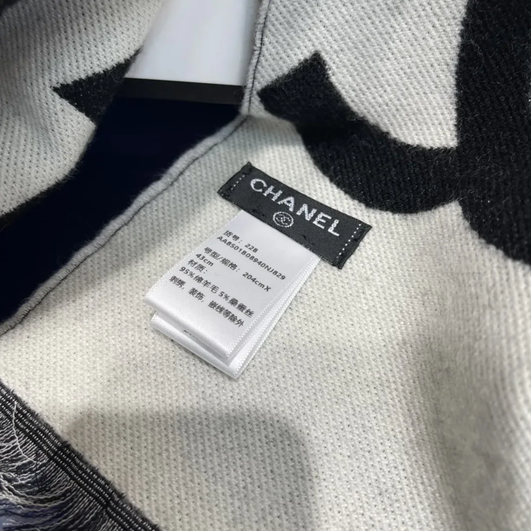 Chanel Double Dided Large Letter Scarf Black Chanel Double Dided Large Letter Scarf Black