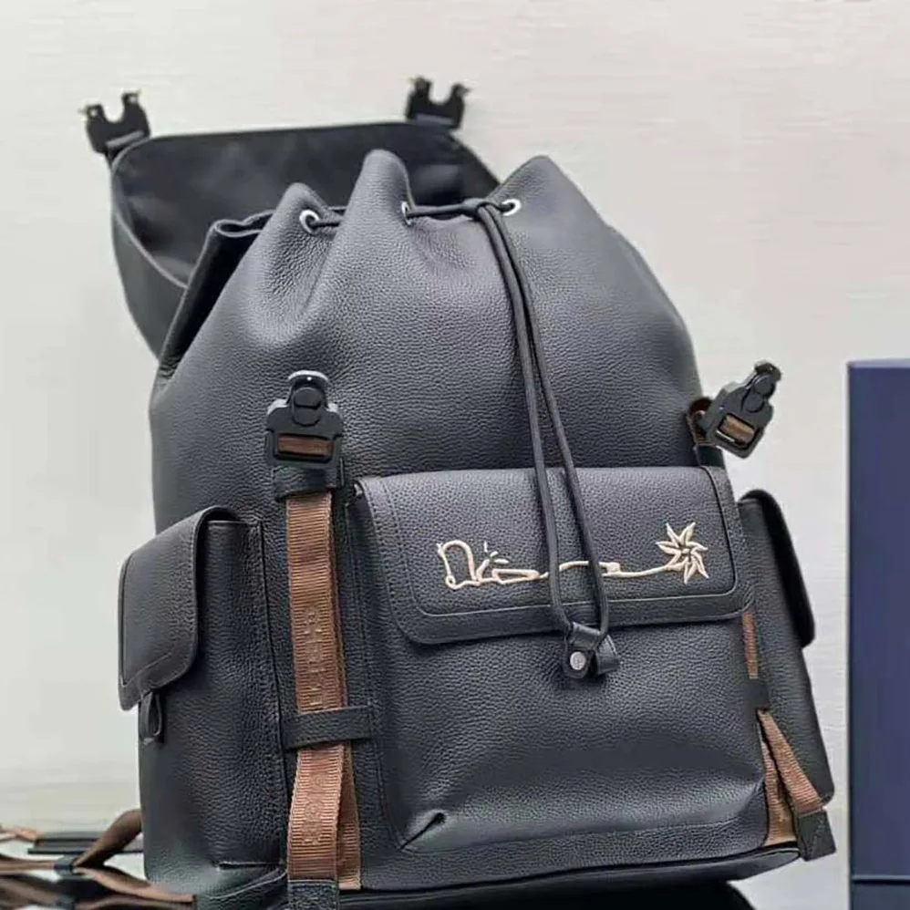 Dior Hit the Road Cactus Jack Dior Backpack Black Grained Calfskin with Embroidered Signature for Men Dior Hit the Road Cactus Jack Dior Backpack Black Grained Calfskin with Embroidered Signature for Men