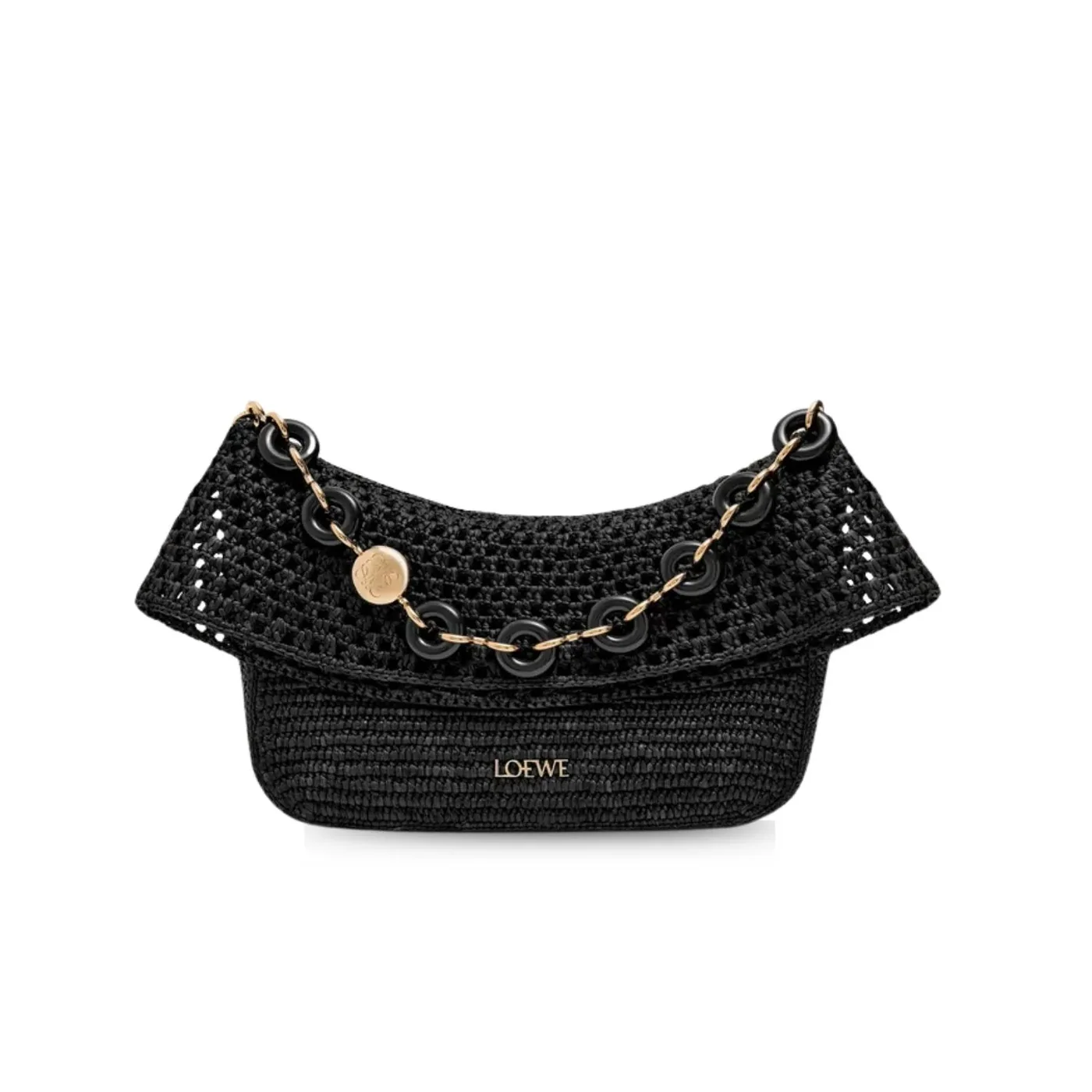 Loewe Medium Ola Bag In Raffia Black / AP22P22X02 Loewe Medium Ola Bag In Raffia Black / AP22P22X02